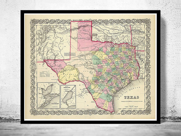 Old Map Texas 1856 United States of America Wall Map Print