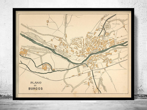 Old Map of Burgos 1905 Spain Vintage Map | Vintage Map Wall Art Print