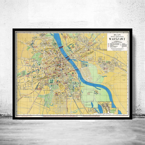 Old Map of Warsaw 1925 Poland Vintage Map | Vintage Map Wall Art Print