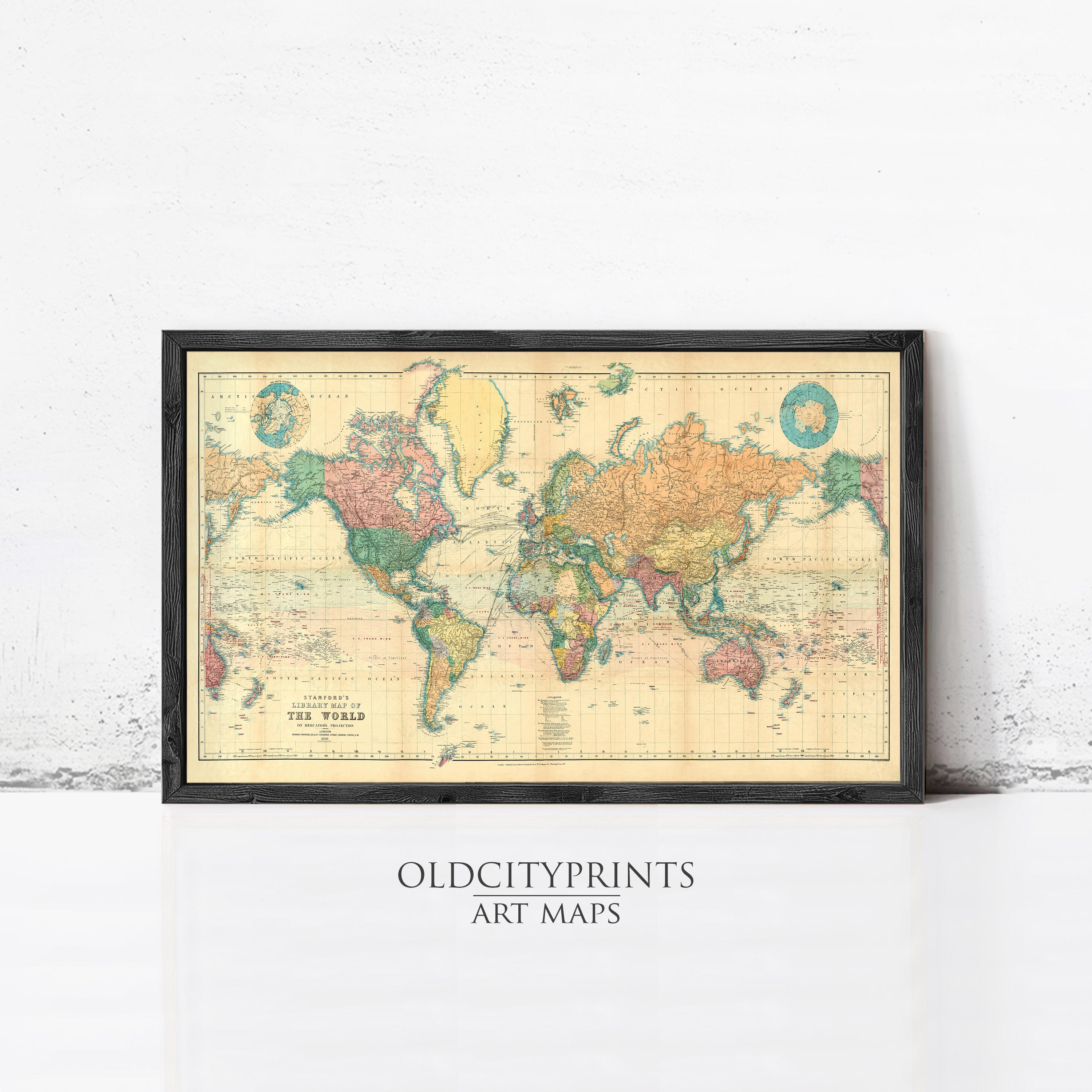 The image is a framed vintage world map from the year 1820, depicting the continents and oceans in a detailed and colorful manner.