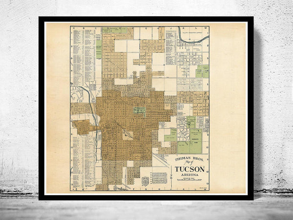 Old map of Tucson Arizona 1947 Vintage Map | Vintage Map Wall Art Print