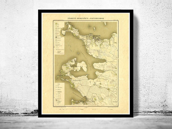 Old Map of Reykjavik Iceland islandia 1903 Vintage Map | Vintage Map Wall Art Print