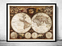 Old World Map 1660 Antique World Map | World Map Gift World Map Print | Vintage World Map | World Map Wall Art | Large Map Print