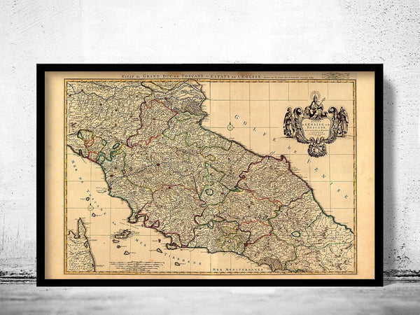 Old Map of Tuscany Toscana Italy 1708 Vintage Map  | Vintage Map Wall Art Print
