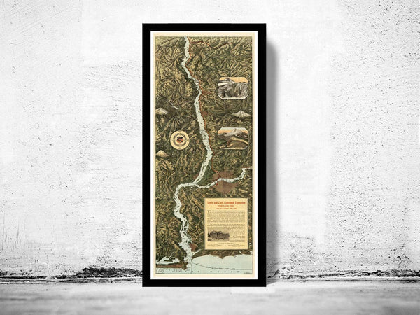 The Columbia River  Through the Cascade Mountains to the Pacific Ocean 1905  | Vintage Map Wall Art Print | Large Poster Print
