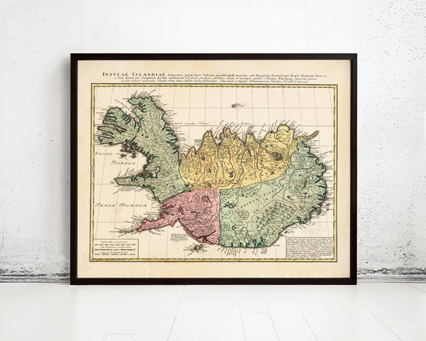 Old Vintage Map of Iceland islandia 1761 Vintage Map | Vintage Map Wall Art Print