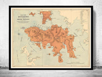 Old Map of Hong Kong Island 1888 China Vintage Map of Hong Kong | Vintage Map Wall Art Print