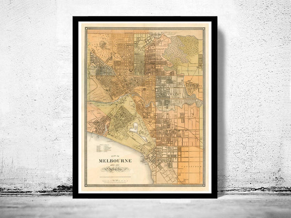 Old Map of Melbourne 1879 Australia Vintage Map | Vintage Map Wall Art Print