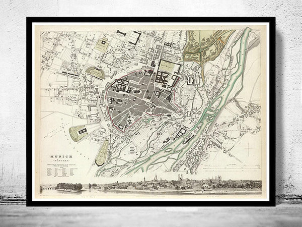Old Map of Munich Germany 1832 Munchen Vintage Map | Vintage Map Wall Art Print
