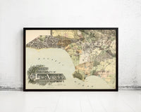 Old Map of Los Angeles 1898 Vintage Map | Vintage Map Wall Art Print