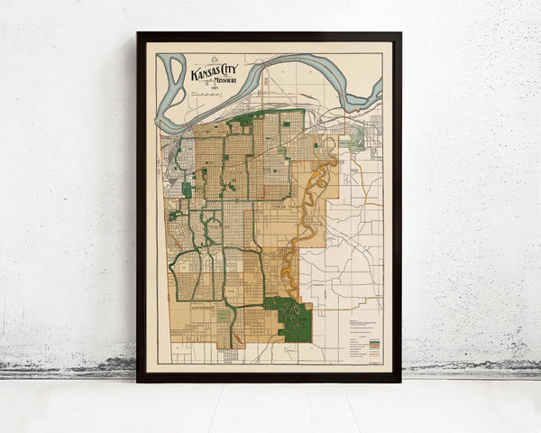 Old Map of Kansas City Missouri 1915 Vintage Map | Vintage Map Wall Art Print
