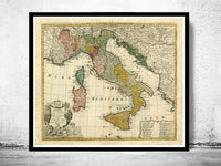 Old Map of Italy 1742 italia Vintage Map Italy | Vintage Map Wall Art Print