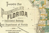 Old Map of Florida State 1890 Florida Vintage Map  | Vintage Map Wall Art Print