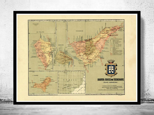 Old Map of Tenerife Canary Islands 1900  | Vintage Map Wall Art Print