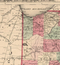 Old Map Indiana State 1864 United States of America  | Vintage Map Wall Art Print