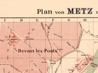 Old Map of Metz France 1904 Vintage Map | Vintage Map Wall Art Print