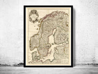 Old Map of Sweden and Norway 1706 Vintage Map | Vintage Map Wall Art Print