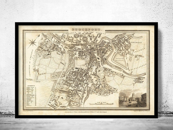 Old Map of Stockport Manchester 1824 Vintage Map | Vintage Map Wall Art Print