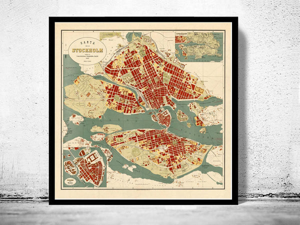 Old Map of Stockholm Sweden 1922 Vintage Map | Vintage Map Wall Art Print