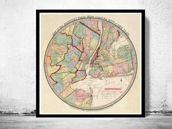 Old Map of New York and Environs 1839  | Vintage Map Wall Art Print