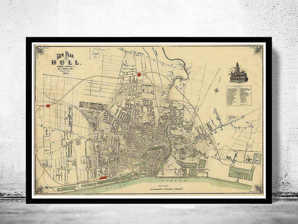 Old Map of Kingston upon Hull 1882 England Vintage Map | Vintage Map Wall Art Print