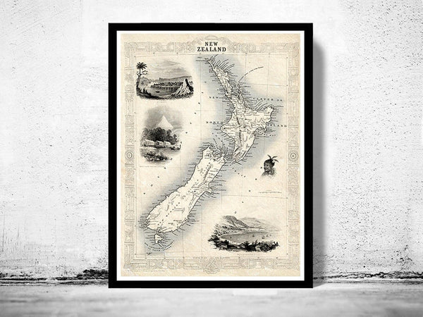 Vintage Map of New Zealand, Old map 1851  | Vintage Map Wall Art Print