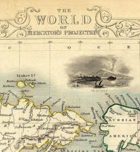 Old World Map Atlas Vintage World Map 1851 Mercator projection  | World Map Gift World Map Print | Vintage World Map | World Map Wall Art