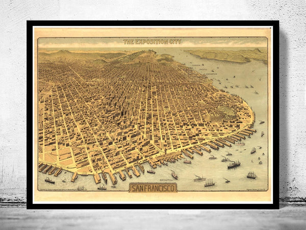 Old Map of San Francisco Panoramic View 1912 Vintage Map | Vintage Map Wall Art Print