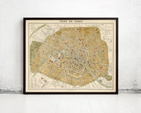 Old Map of Paris 1889 France Vintage Paris Plan  | Vintage Map Wall Art Print