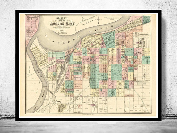 Old Map of Kansas City Missouri 1882 Vintage Map | Vintage Map Wall Art Print