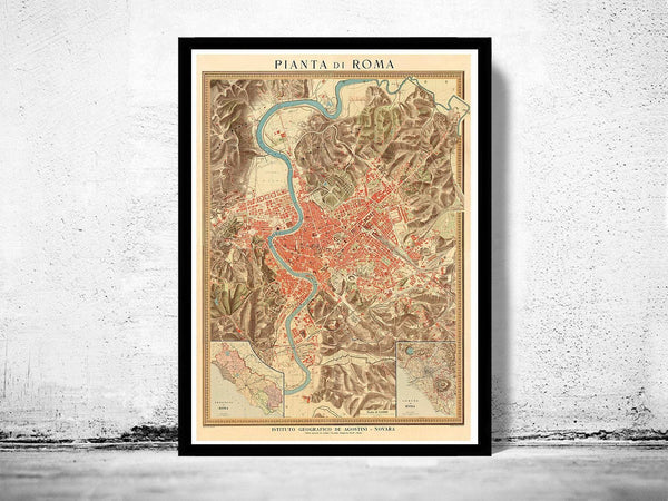 Old Map of Rome Italy 1910 Vintage Map | Vintage Map Wall Art Print