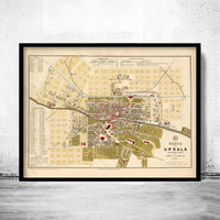 Old Map of Upsala Uppsala Sweden 1882 Vintage Map | Vintage Map Wall Art Print