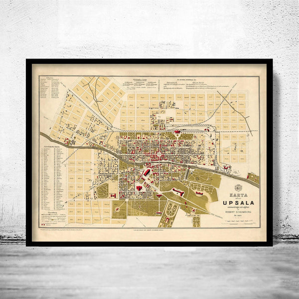 Old Map of Upsala Uppsala Sweden 1882 Vintage Map | Vintage Map Wall Art Print