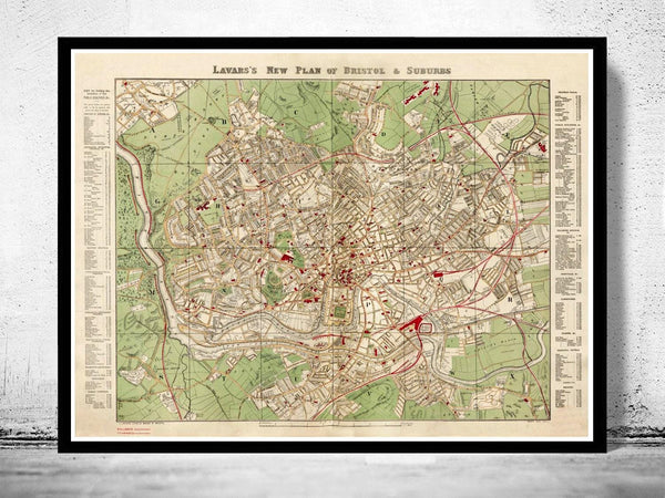 Old Map of Bristol UK 1890  | Vintage Map Wall Art Print