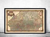 Old Map of Pyrenees Pirineus 1730 France Spain  | Vintage Map Wall Art Print