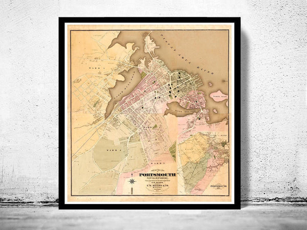 Old map of Portsmouth New Hampshire 1876 Vintage Map | Vintage Map Wall Art Print