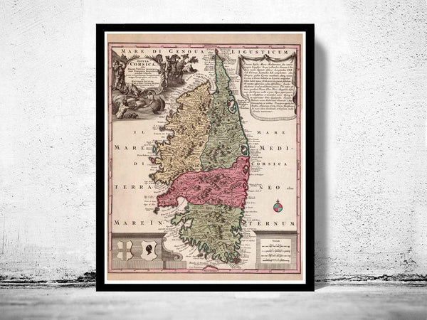Old Map of Corsica Isle de Corse 1700 Vintage Map | Vintage Map Wall Art Print