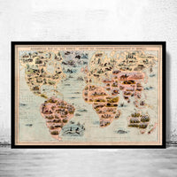 Old Zoological Map of The World 1844 Vintage Poster Animals of the World zoology map | Animal World Map Wall Map Print | Large Poster Print