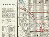 Old Map of Minneapolis 1945 Vintage Map | Vintage Map Wall Art Print
