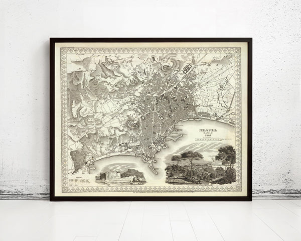 Old Map of Napoli Naples Italy 1845 Vintage Map | Vintage Map Wall Art Print