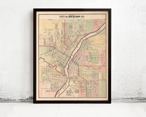 Old map of Rockford Illinois 1886 Vintage Map | Vintage Map Wall Art Print