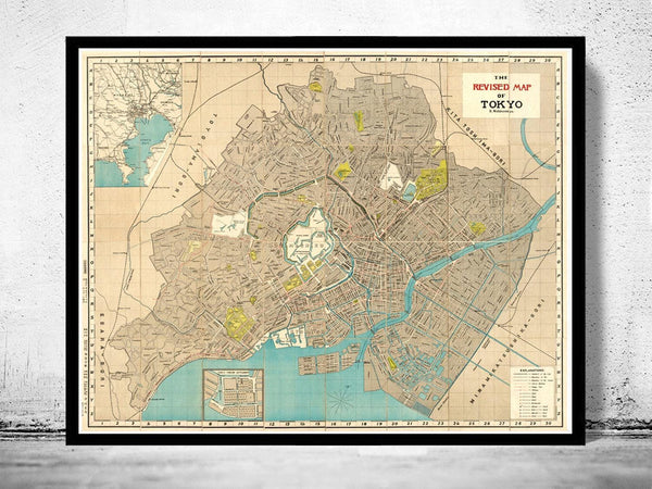 Old Map of Tokyo Japan 1907 Vintage Map | Vintage Map Wall Art Print