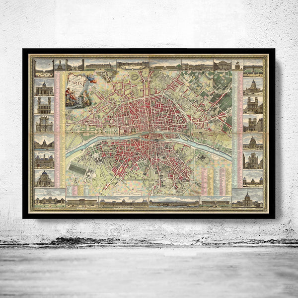 Old Map of Paris 1784 France Vintage Paris Plan Vintage Map Paris | Vintage Map Wall Art Print