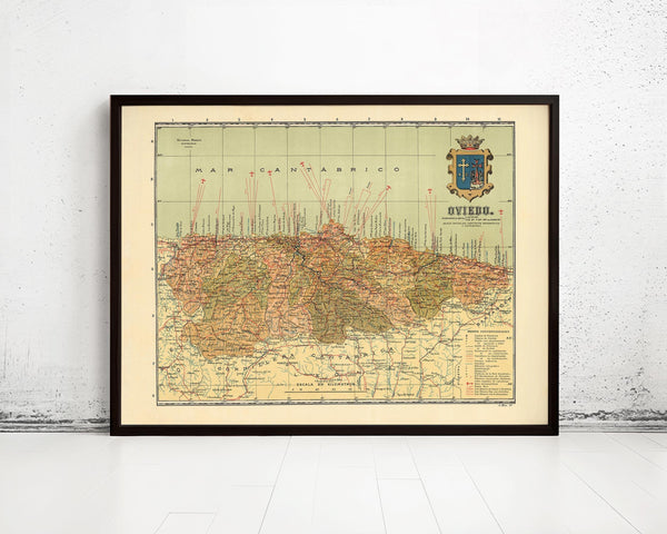 Old Map of Oviedo Asturias 1900 Spain Vintage Map | Vintage Map Wall Art Print