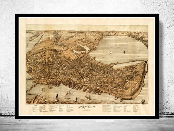 Old Map of Portland Maine 1876 Vintage Map  | Vintage Map Wall Art Print