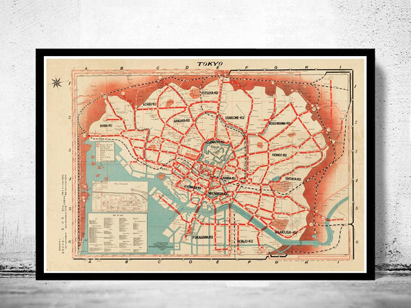 Old Map of Tokyo Japan 1929 Vintage Map | Vintage Map Wall Art Print