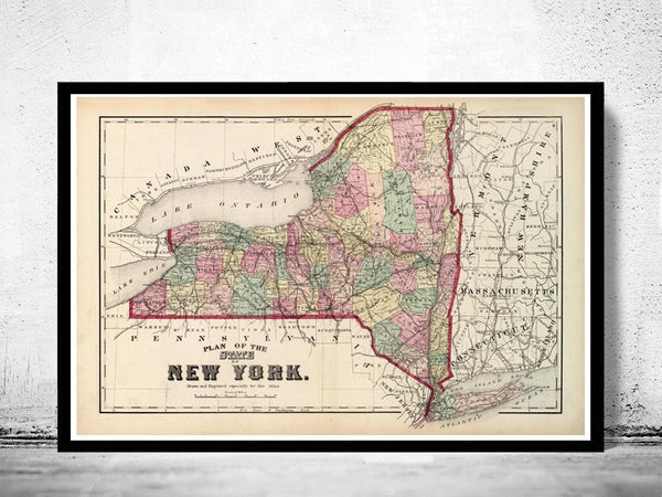 Old Map of New York State 1895 Vintage Map | Vintage Map Wall Art Print