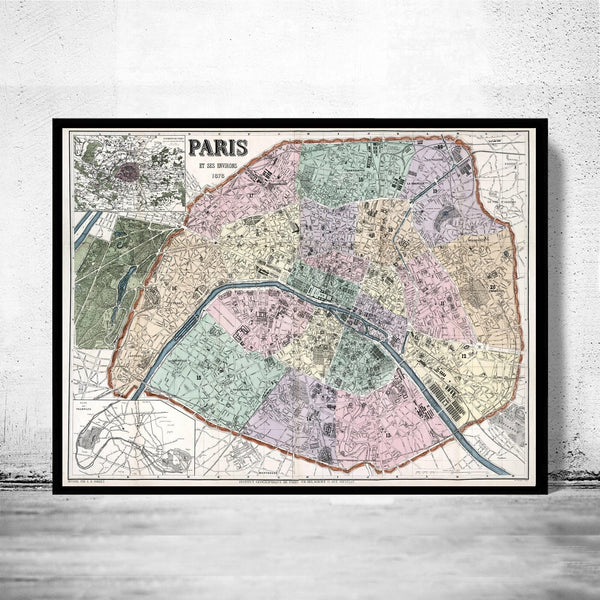 Old Map of Paris, France 1878  | Vintage Map Wall Art Print