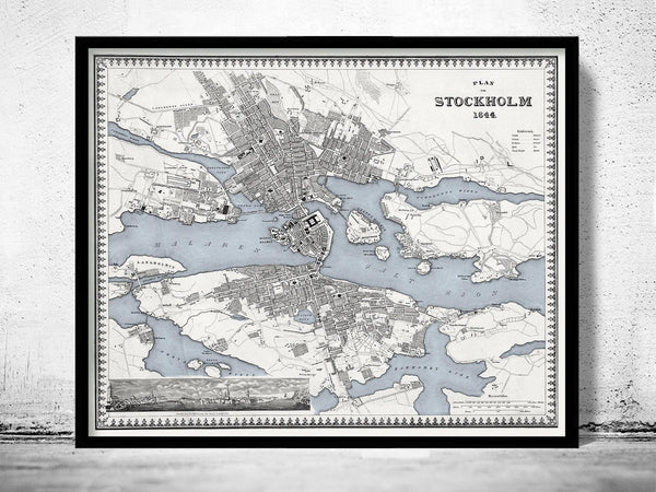 Old Map of Stockholm Sweden 1844 Vintage Map | Vintage Map Wall Art Print