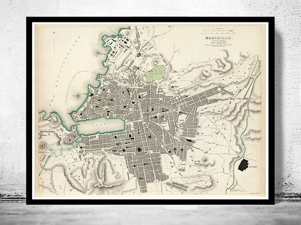 Old Map of Marseille France 1840 Vintage Map | Vintage Map Wall Art Print